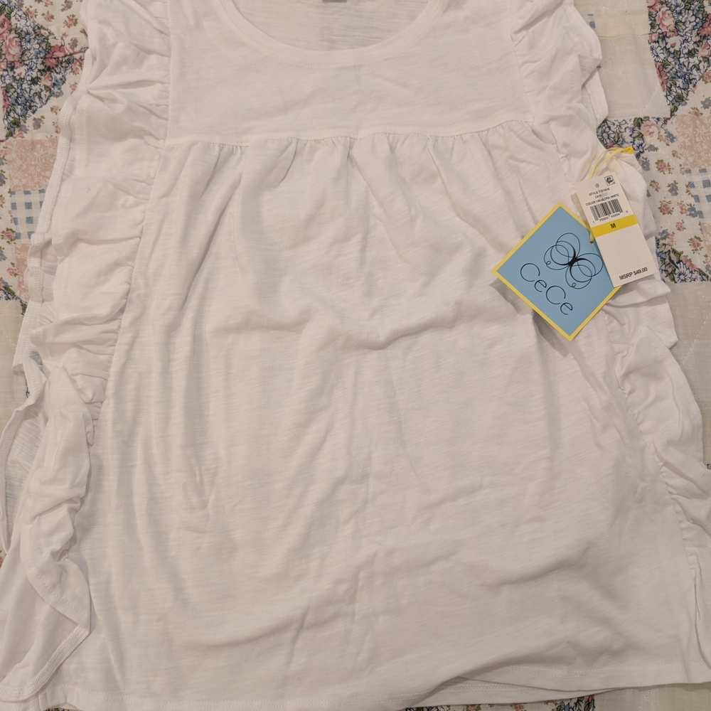 CeCe White Ruffle Sleeve Top